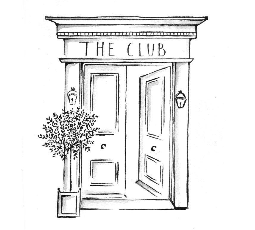 a drawing of the club entrance with a potted plant